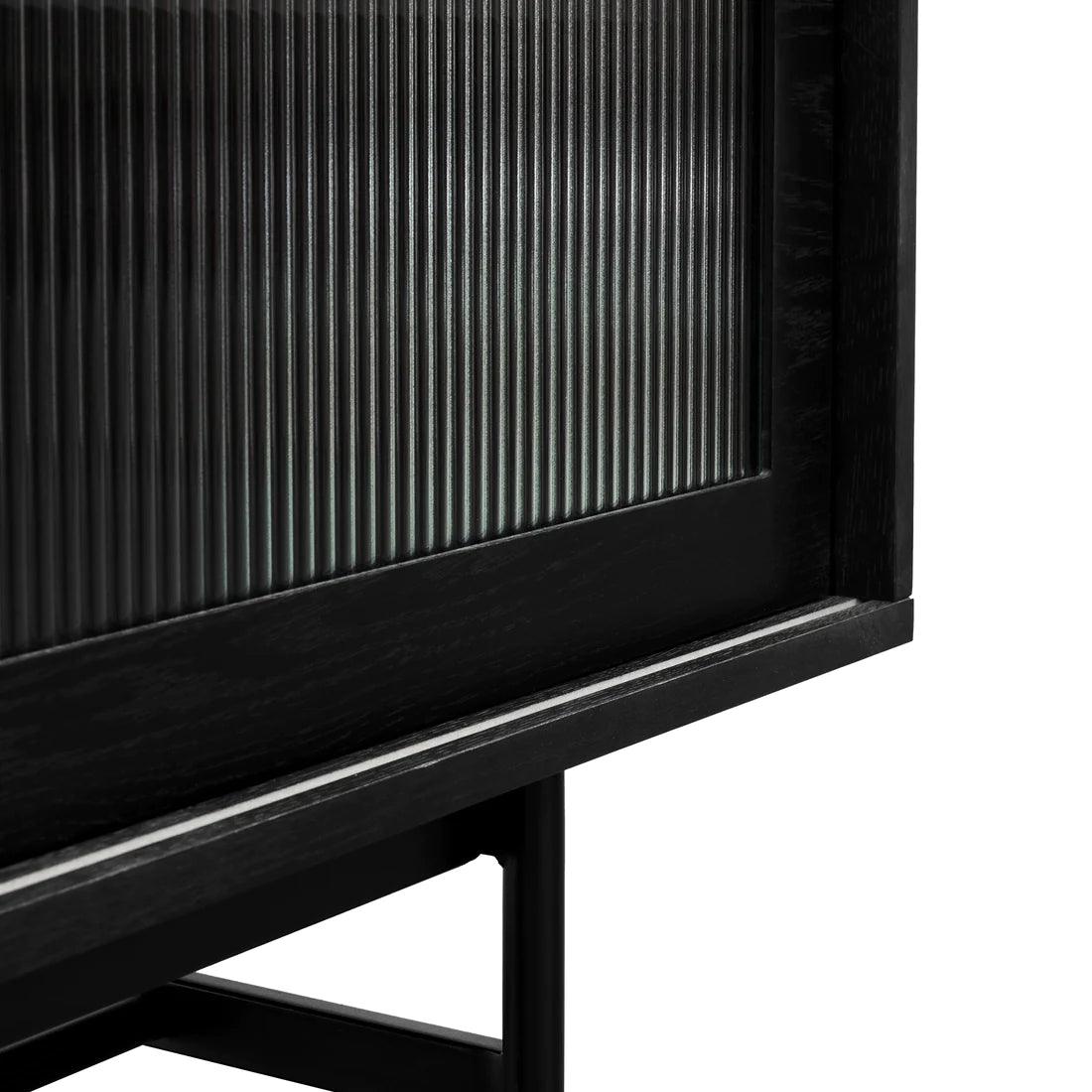Flute Glass Door Black 2.1m Wooden Entertainment TV Unit - Furniture Castle