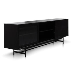 Flute Glass Door Black 2.1m Wooden Entertainment TV Unit - Furniture Castle