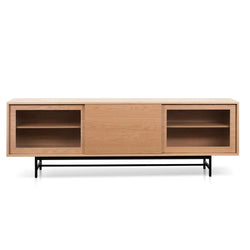 Flute Glass Door Natural 2.1m Wooden Entertainment TV Unit - Furniture Castle