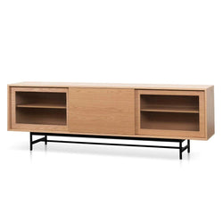 Flute Glass Door Natural 2.1m Wooden Entertainment TV Unit - Furniture Castle