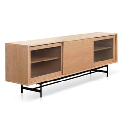 Flute Glass Door Natural 2.1m Wooden Entertainment TV Unit - Furniture Castle