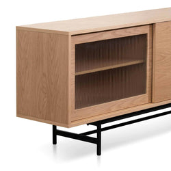 Flute Glass Door Natural 2.1m Wooden Entertainment TV Unit - Furniture Castle