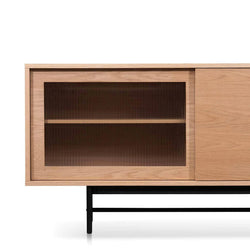 Flute Glass Door Natural 2.1m Wooden Entertainment TV Unit - Furniture Castle