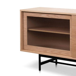 Flute Glass Door Natural 2.1m Wooden Entertainment TV Unit - Furniture Castle