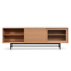 Flute Glass Door Natural 2.1m Wooden Entertainment TV Unit - Furniture Castle