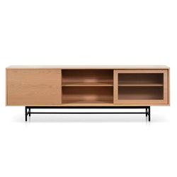 Flute Glass Door Natural 2.1m Wooden Entertainment TV Unit - Furniture Castle