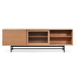 Flute Glass Door Natural 2.1m Wooden Entertainment TV Unit - Furniture Castle