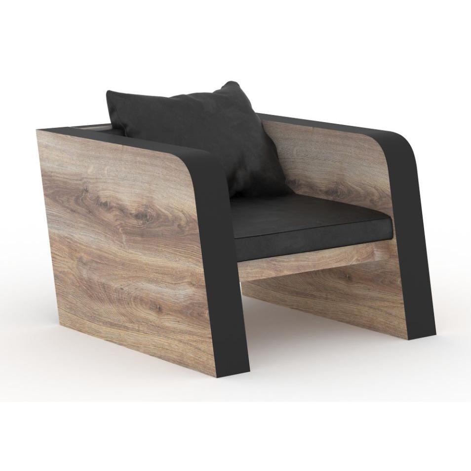 Franco Single Seater Sofa - Warm Oak & Black - Furniture Castle