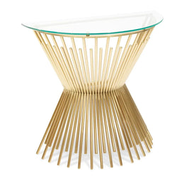Half Moon Glass Console Table - Brushed Gold Base - Furniture Castle