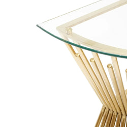Half Moon Glass Console Table - Brushed Gold Base - Furniture Castle
