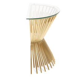 Half Moon Glass Console Table - Brushed Gold Base - Furniture Castle