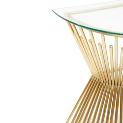 Half Moon Glass Console Table - Brushed Gold Base - Furniture Castle