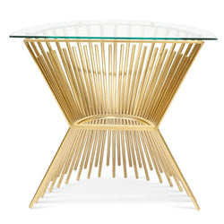 Half Moon Glass Console Table - Brushed Gold Base - Furniture Castle