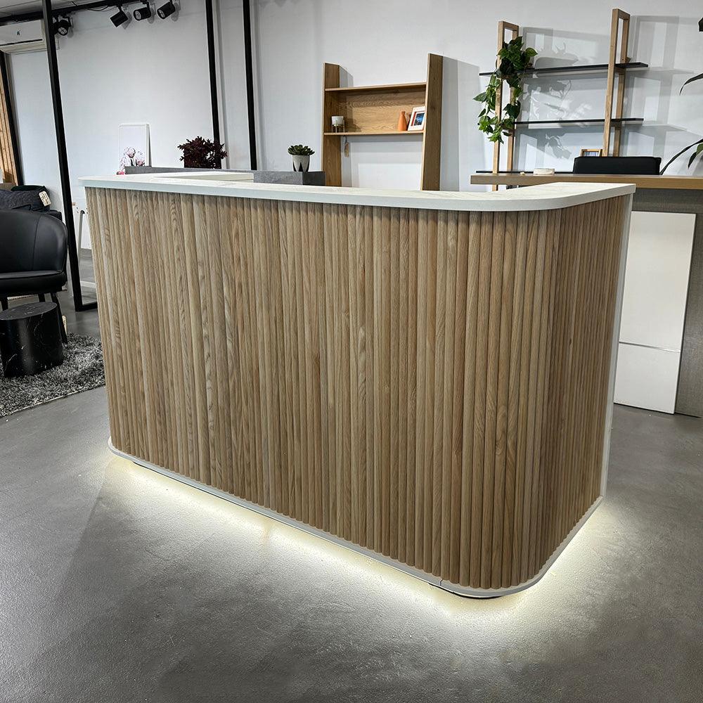 HALO Reception Desk 180cm - Oak & White - Furniture Castle