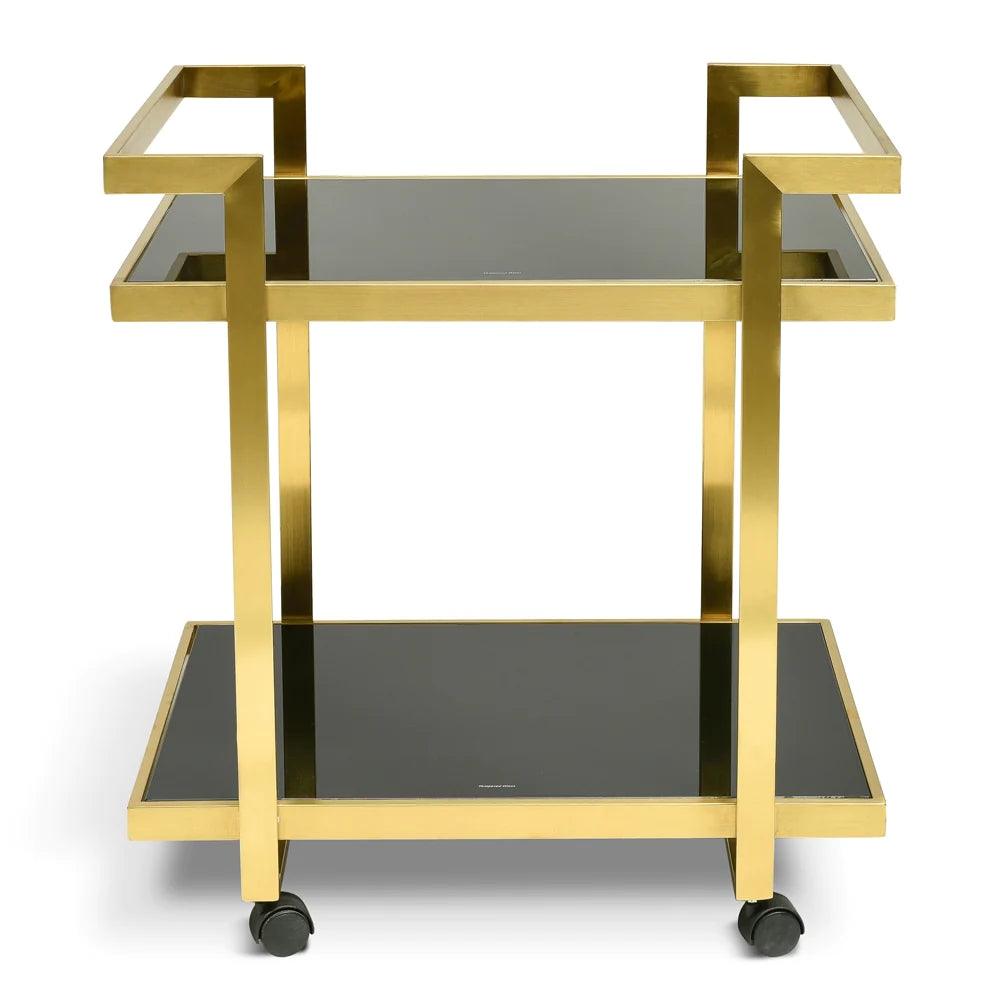 Harvey Tempered Glass Bar Cart- Brushed Gold - Furniture Castle
