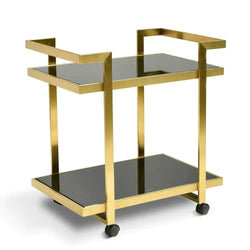 Harvey Tempered Glass Bar Cart- Brushed Gold - Furniture Castle