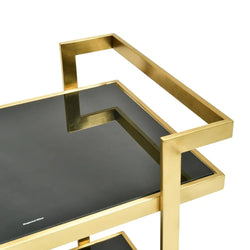 Harvey Tempered Glass Bar Cart- Brushed Gold - Furniture Castle