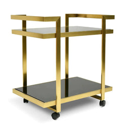 Harvey Tempered Glass Bar Cart- Brushed Gold - Furniture Castle