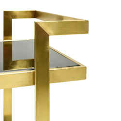 Harvey Tempered Glass Bar Cart- Brushed Gold - Furniture Castle