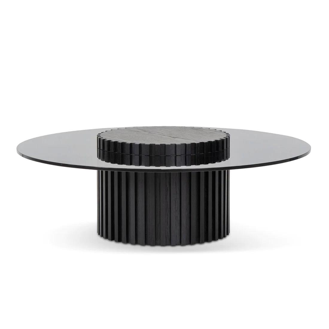 Heather 1.1m Round Glass Cofee Table - Black - Furniture Castle