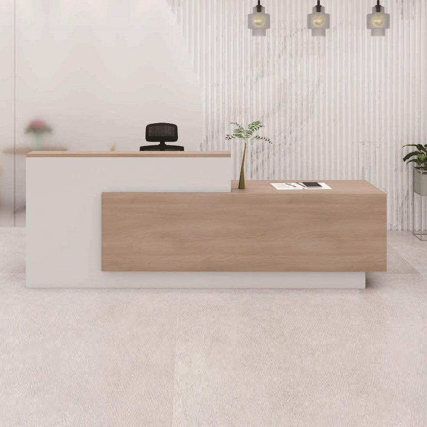 HELMER Reception Desk 2.4M Right Panel - Oak & White - Furniture Castle