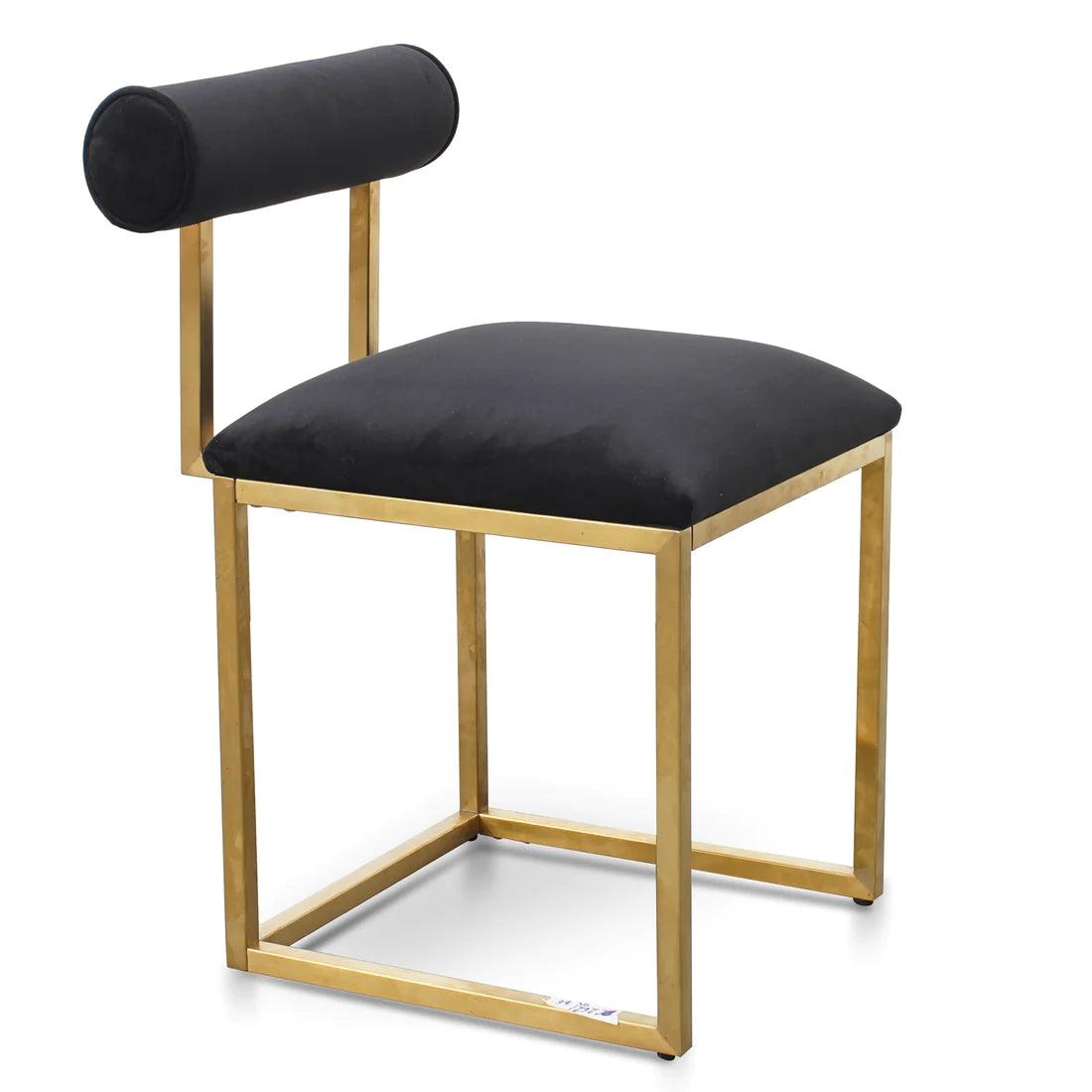 High Occasional Chair In Black Velvet - Brushed Gold Base - Furniture Castle