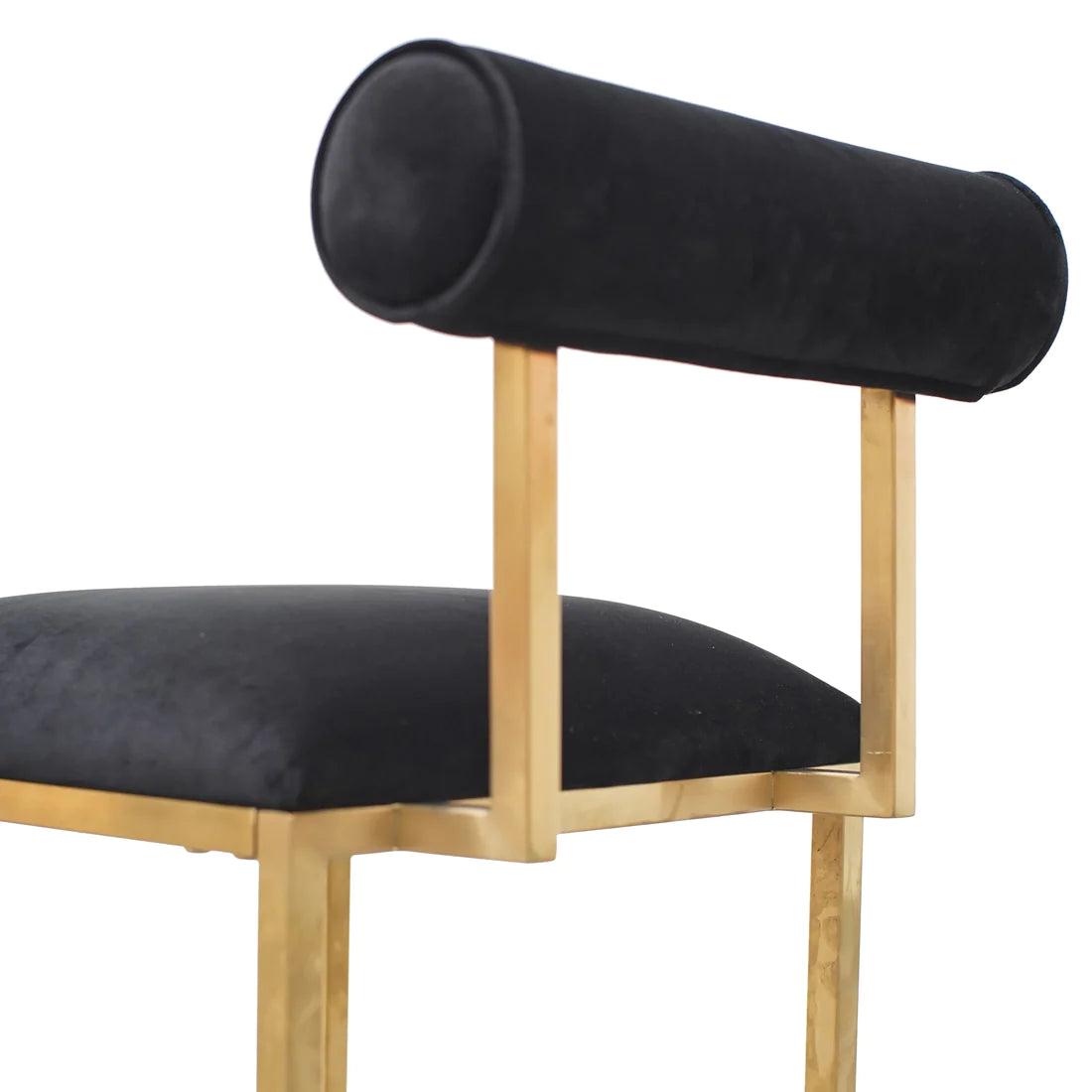 High Occasional Chair In Black Velvet - Brushed Gold Base - Furniture Castle