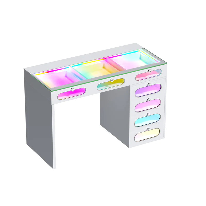VANITII 7 Glass Fronted Drawers with Crystal Handles