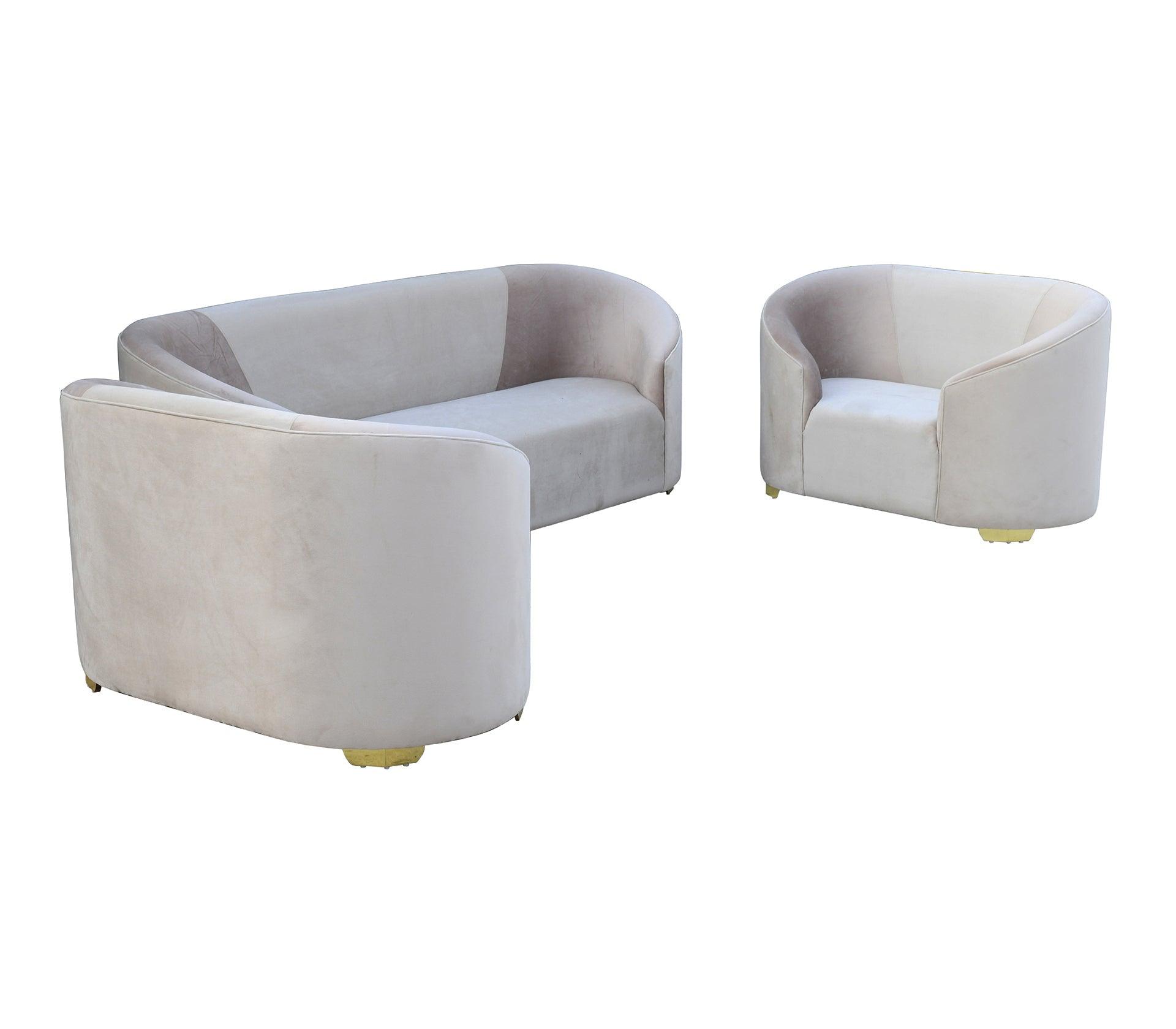 Honey Hug Cream Sofa Set 3+1+1 With Golden Legs - Furniture Castle