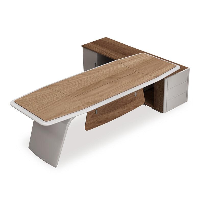 HUGO Executive Office Desk + Left Return - 240cm - Walnut + Ivory - Furniture Castle