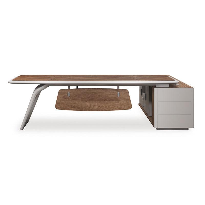 HUGO Executive Office Desk + Left Return - 240cm - Walnut + Ivory - Furniture Castle