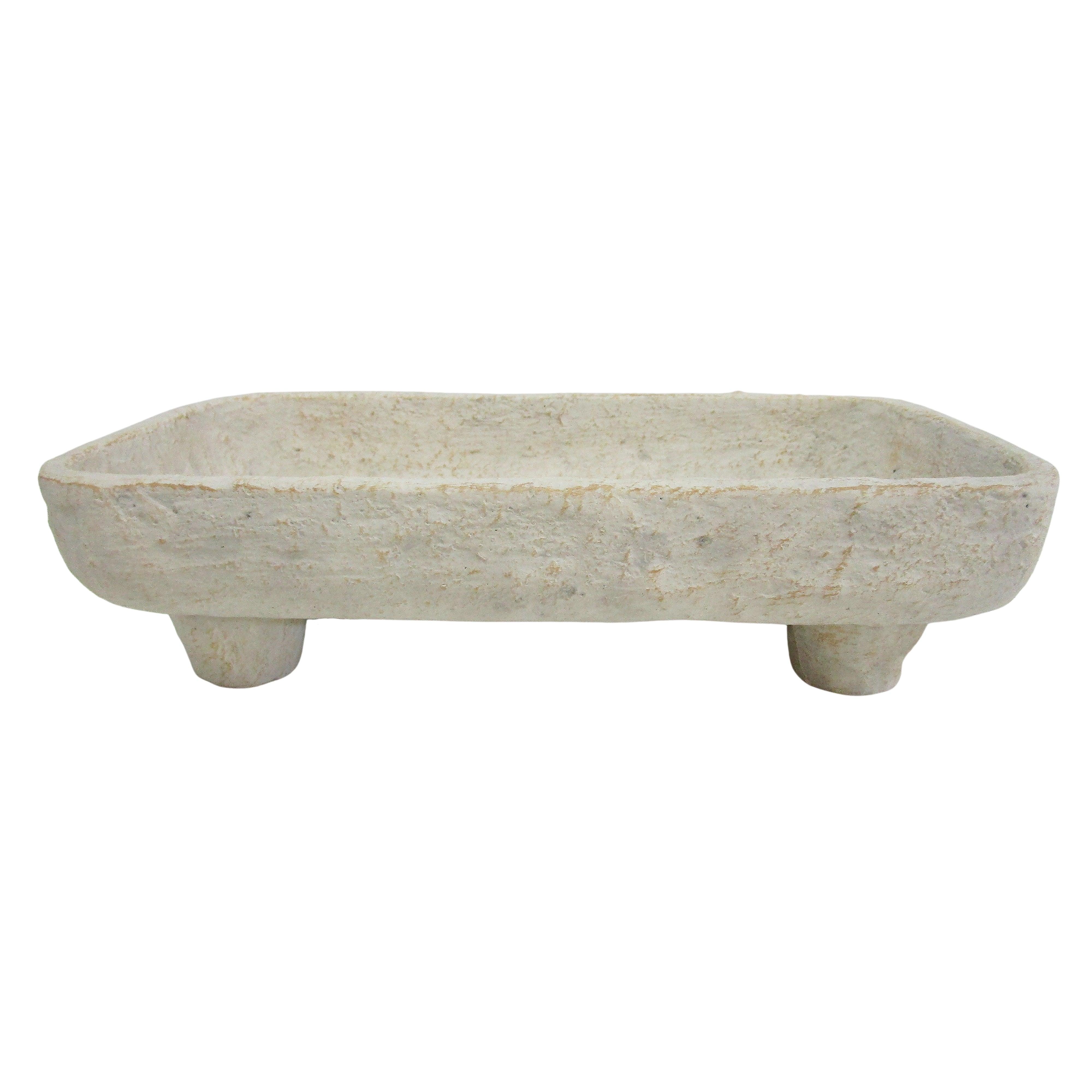 Iconic Textured Footed Tray Cement 36x21x10cm - Furniture Castle