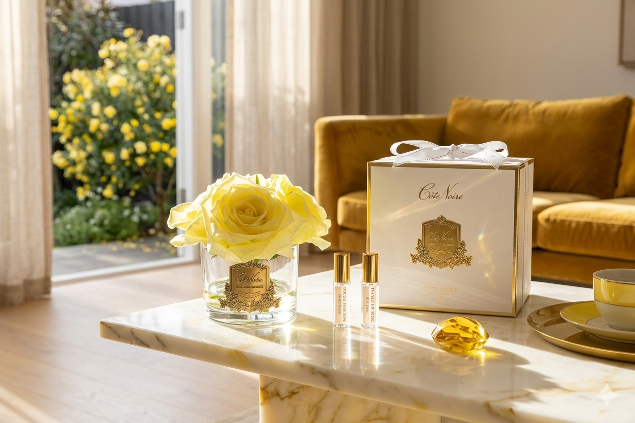 Cote Noire Perfumed Natural Touch 5 Roses - Clear with Gold Crest - Yellow - GMR68
