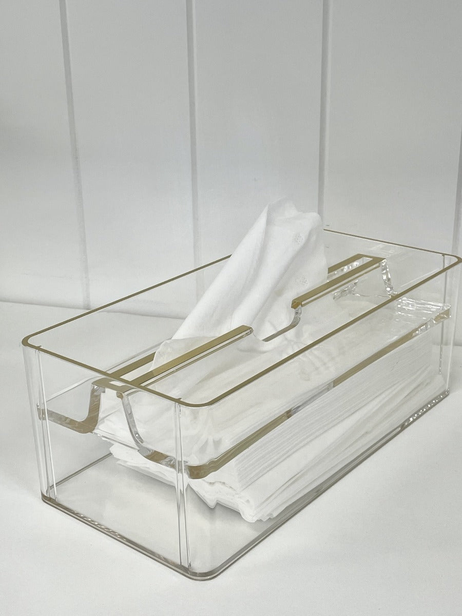 Acrylic Tissue Box Open With Gold Trim