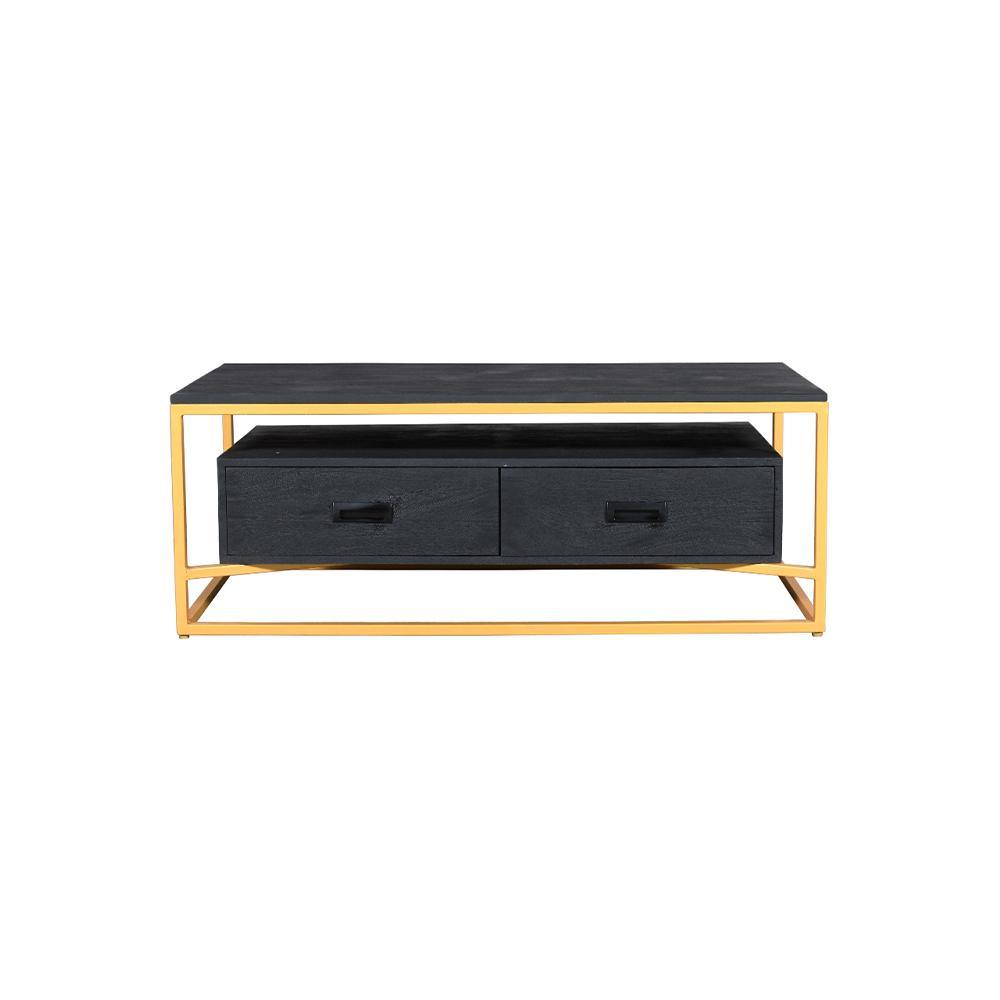 Jessica Coffee Table 2 Drawer Gold & Black - Furniture Castle