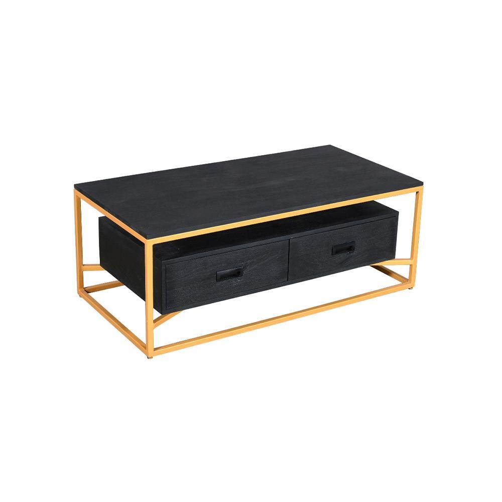 Jessica Coffee Table 2 Drawer Gold & Black - Furniture Castle
