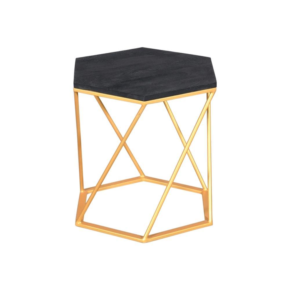 Julian Side Table Hexagon Gold & Black - Furniture Castle