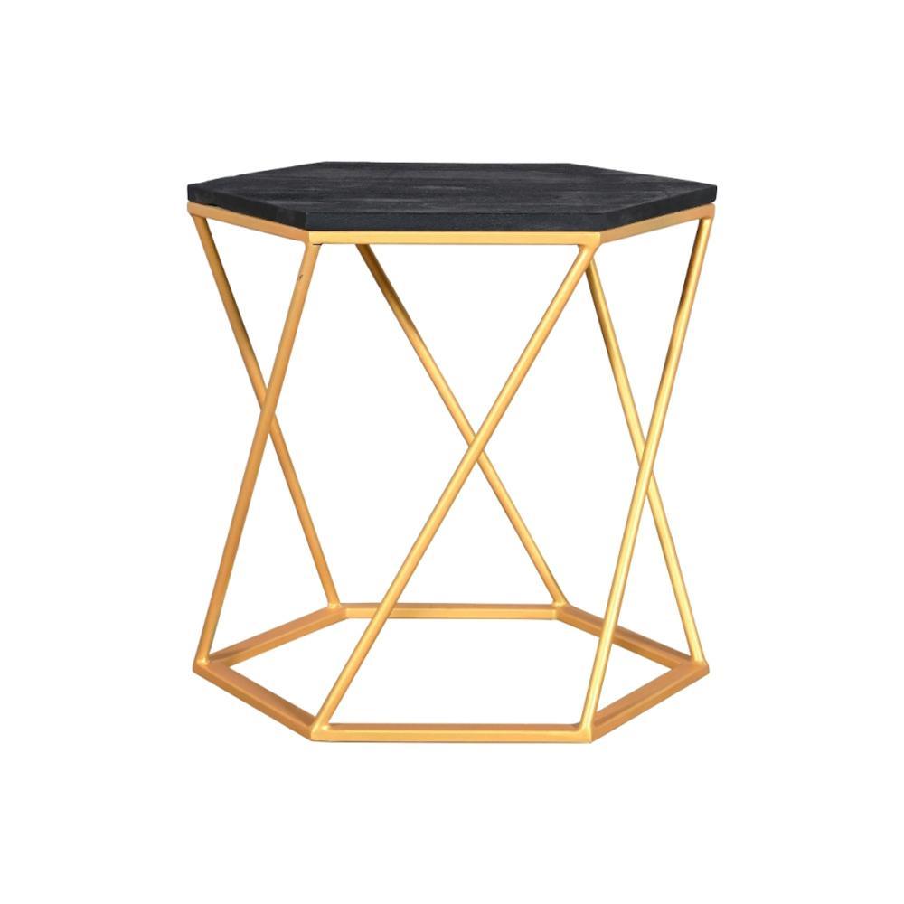 Julian Side Table Hexagon Gold & Black - Furniture Castle