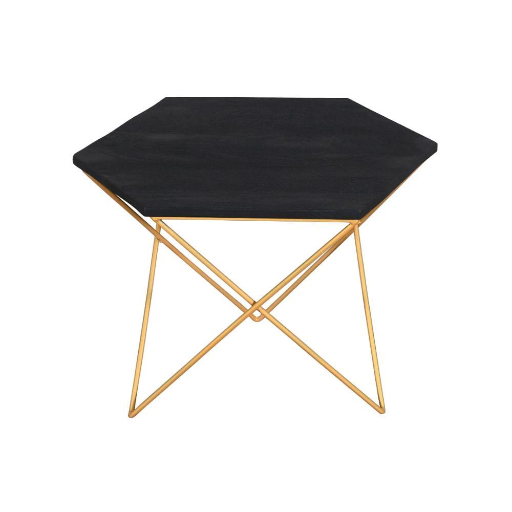 Julian Side Table Hexagon Gold & Black Large - Furniture Castle