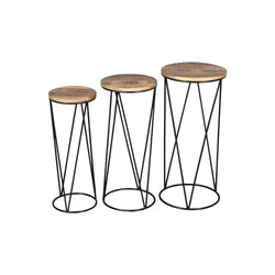 Julian Stool Set Of 3 Round Gold & Black - Furniture Castle
