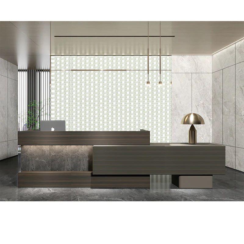 Kasper Reception Desk Left Panel 2.8M - Chocolate & Charcoal Greyeige - Furniture Castle
