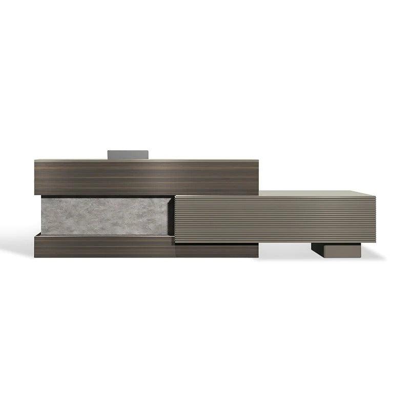 Kasper Reception Desk Left Panel 2.8M - Chocolate & Charcoal Greyeige - Furniture Castle