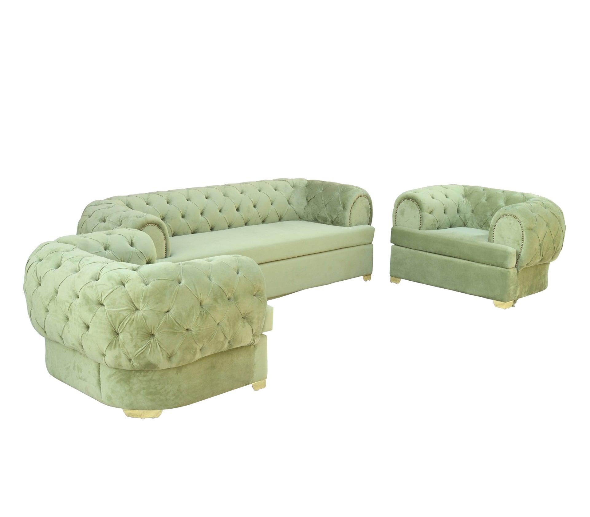 Katrina Pistachio Sofa Set 3+1+1 With Golden Legs - Furniture Castle