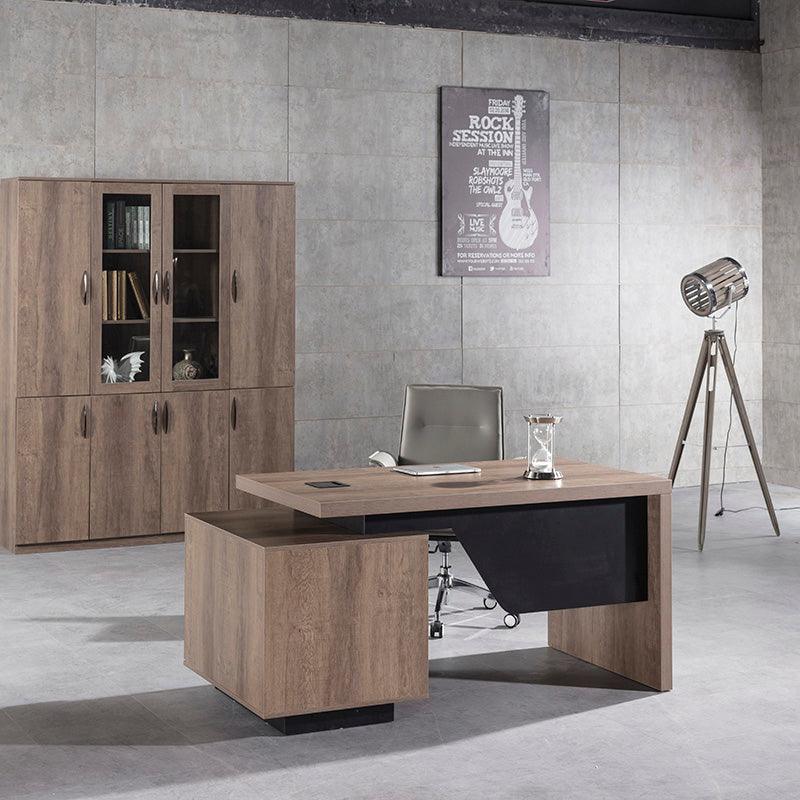 KELLEN Executive Desk with Right Return 1.6-1.8M - Warm Oak & Black - Furniture Castle