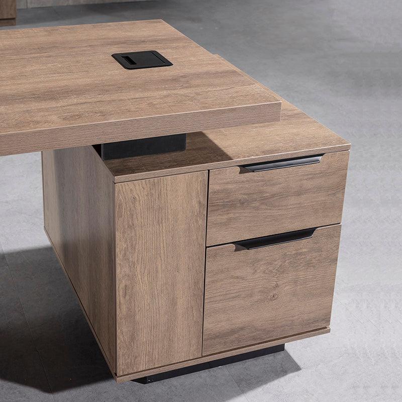KELLEN Executive Desk with Right Return 1.6-1.8M - Warm Oak & Black - Furniture Castle