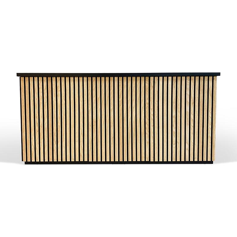 KENTO Reception Desk 240cm - Timber Slat Acoustic Black & Oak - Furniture Castle