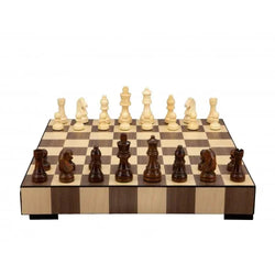 Dal Rossi Chess Set, Wooden Inlaid box, with drawer and chess pieces, 14″