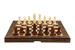 Dal Rossi  Palisander / Boxwood Finish Folding Chess Set, 16" NEW