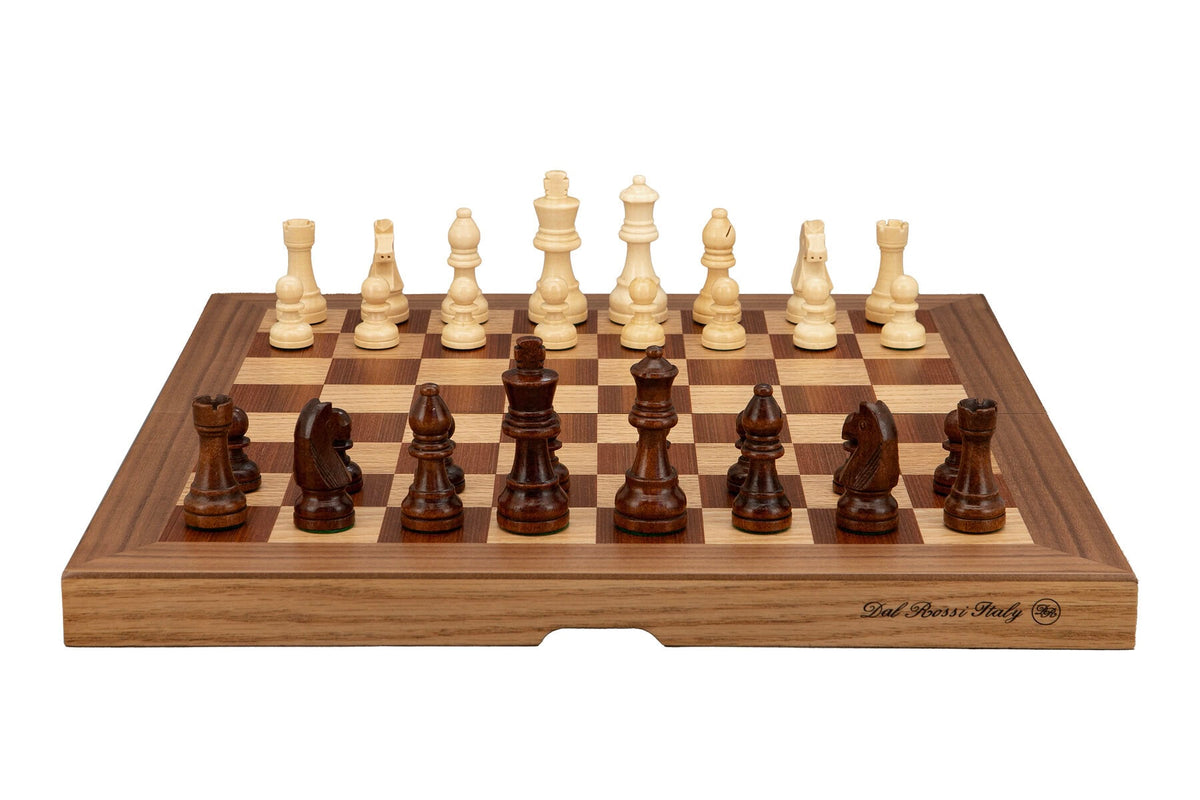 Dal Rossi  Light Walnut / Boxwood Finish Folding Chess Set, 16" NEW