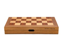 Dal Rossi  Light Walnut / Boxwood Finish Folding Chess Set, 16" NEW